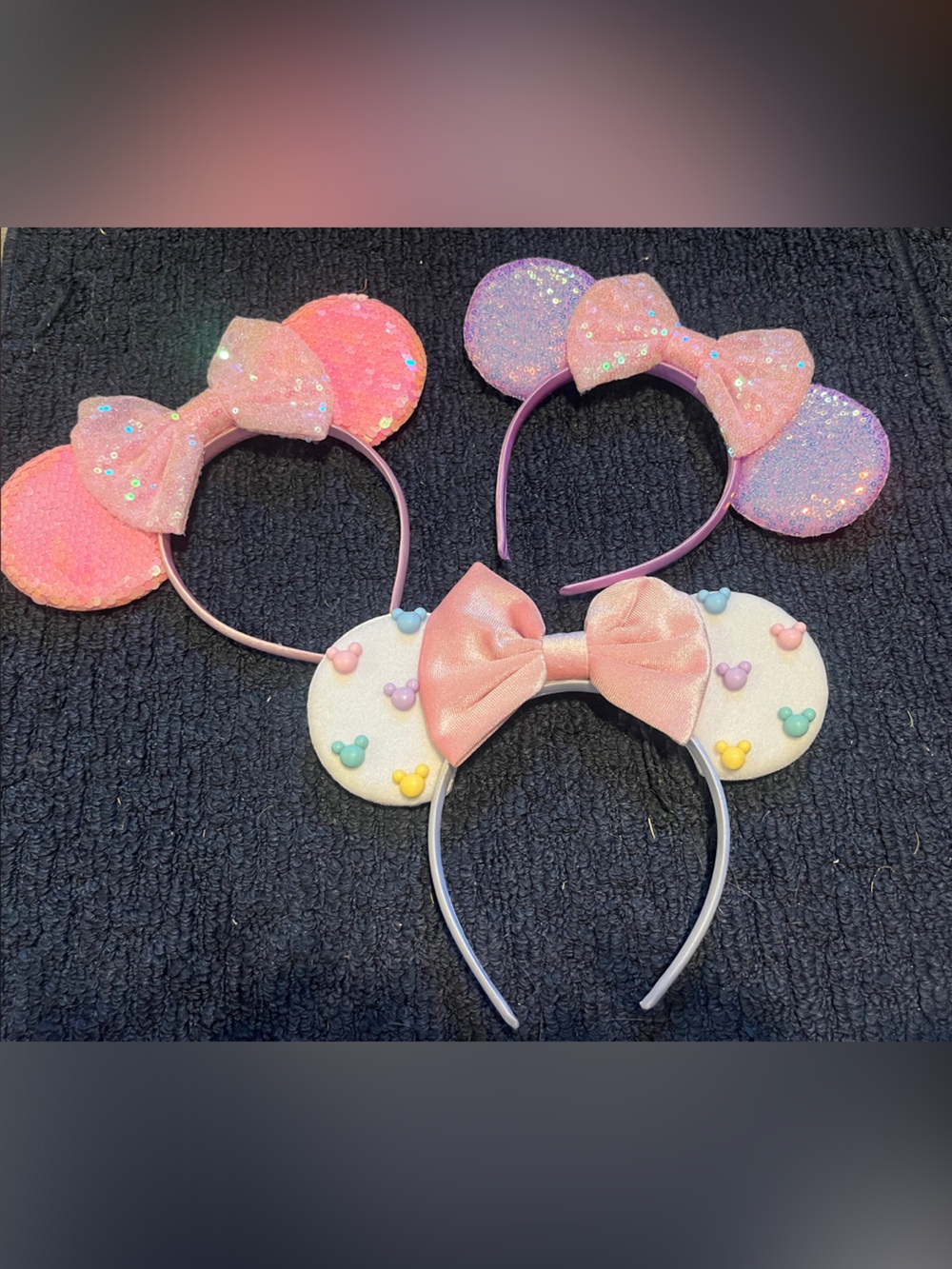 Sparkly Pink & White Minnie Ear Headbands Set
